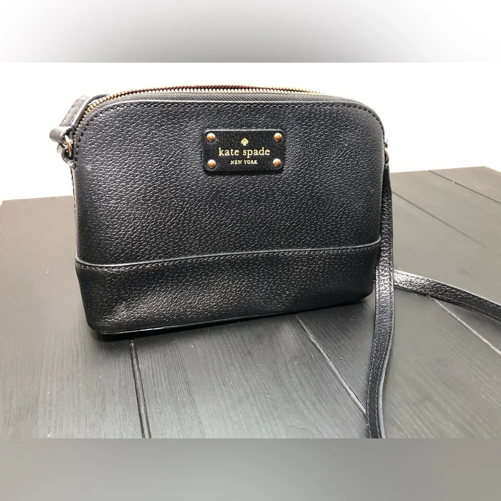 kate spade Black Pebbled Leather Dome Crossbody with Gold-Tone Logo